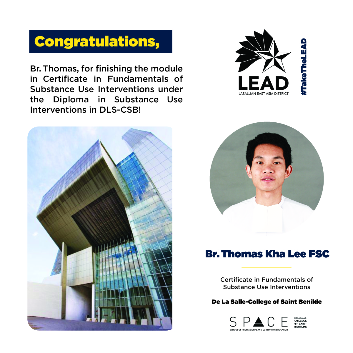 Congratulations,  Br.  Thomas  Kha  Lee  FSC